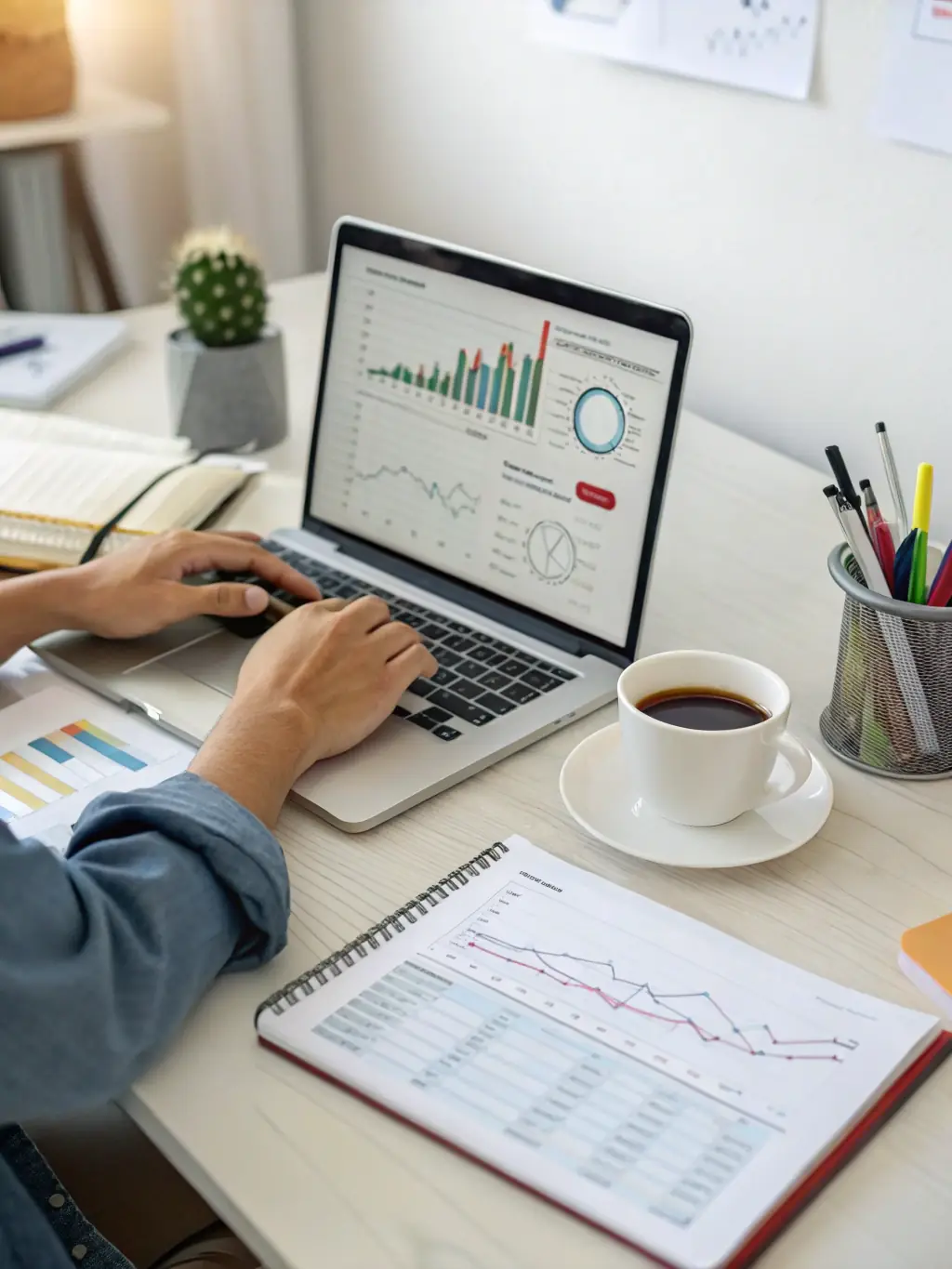 An analytical scene depicting market analysis, with charts, graphs, and data points illustrating market trends and consumer behavior.